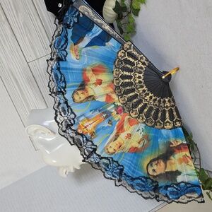 Religious Jesus Mary and Cross Folding Hand Fan